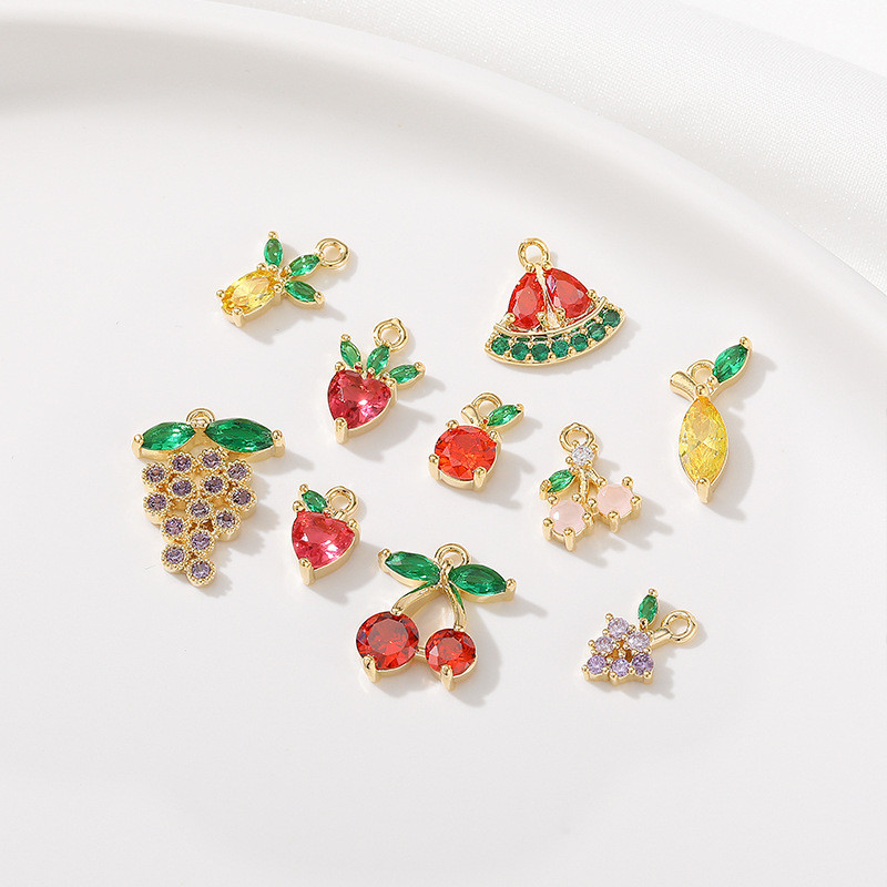 14k Gold-Packed สีรักษาเซอร์โคเนียมผลไม้ Series จี้ขนาดเล็กสตรอเบอร์รี่สับปะรดองุ่นจี้ diy สร้อยข้อมือเครื่องประดับอุปกรณ์เสริม