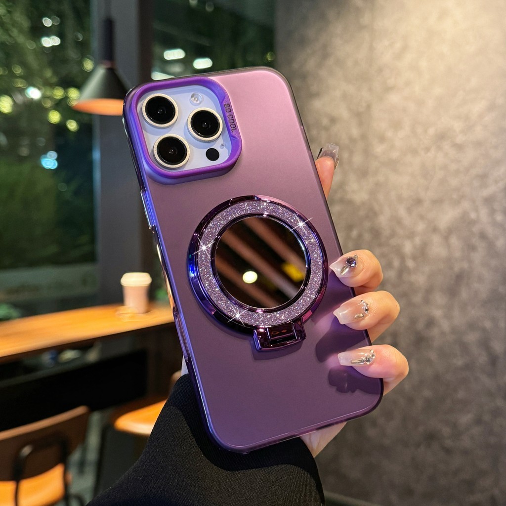 เคสโทรศัพท์สําหรับ Tecno Spark Go 1 / 1S / Spark Go 2025 / Pop 9 4G ใหม่เงาวงกลมกระจกขาตั้งสําหรับ T