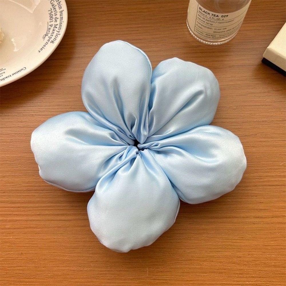 JEANLAN ยางรัดผมผ้าซาติน, ดอกไม้ฟองน้ําขนาดใหญ่ผูกผมเด็กผู้หญิง, เครื่องประดับผมยืดหยุ่นหรูหราแฟชั่นสําหรับผู้หญิง - รูปที่ 5