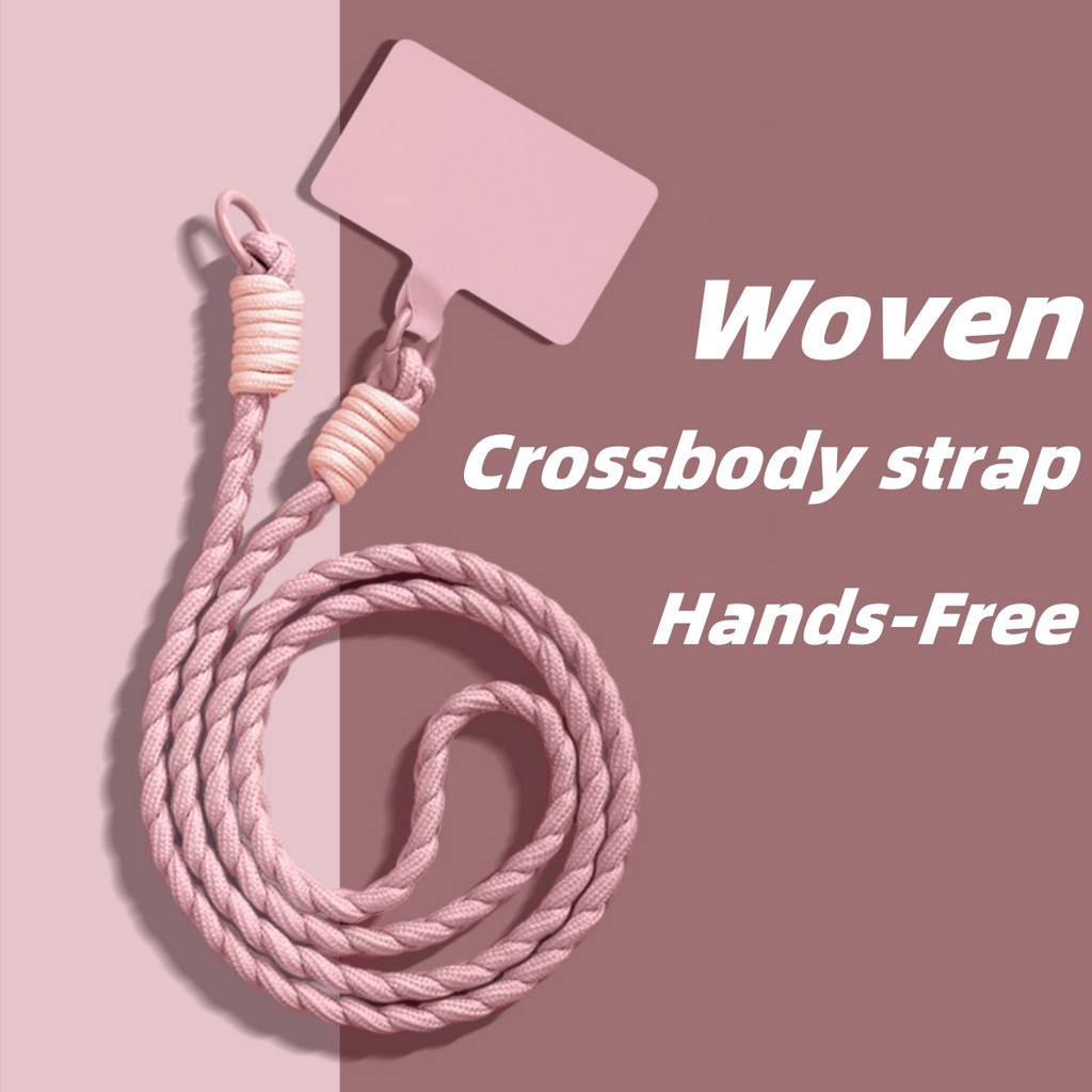 สายสะพายโทรศัพท์ สายคล้องคอ เคสสายสะพาย ใหม่เชือกเส้นเล็กสั้นถัก เชือกคล้องโทรศัพท์ สายรัดข้อมือ กระเป๋าสะพายข้าง สายยาวสําหรับ ไอโฟน กรณี เชือกเส้นเล็ก สีชมพู