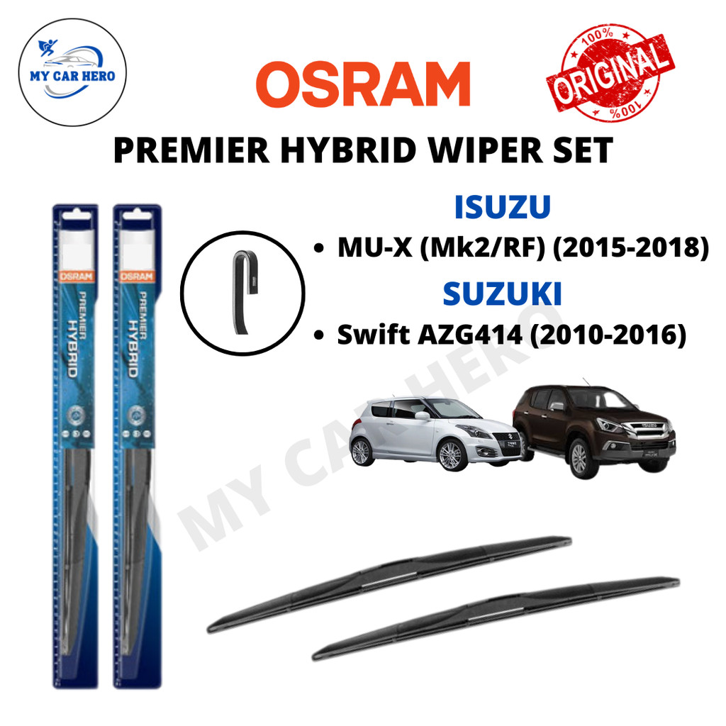 OSRAM Premier Hybrid U Hook ชุดปัดน้ําฝนสําหรับ Isuzu MU-X MUX (Mk2/RF) (2015 -2018) / Suzuki Swift 
