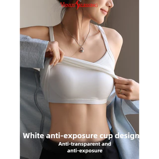 2 IN1 Bra-Top Y-shape Beauty-back Off-the-shoulder Top ผู้หญิงเต้านม Pad Bra + Top 2in1 Ribbed เสื้อกั๊ก Top