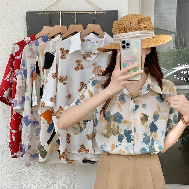 KOKO เสื้อแขนสั้นลายดอก ผู้หญิง ผ้าชีฟอง W223