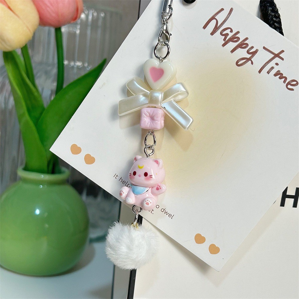 พูด สวัสดีลูกแมว แฮร์บอล จี้ลูกปัดพวงกุญแจการ์ตูนน่ารักแมวกุทัณฑ์โทรศัพท์โซ่เชือกเส้นเล็กกระเป๋าจี้ตกแต่งของขวัญเพื่อน - รูปที่ 5
