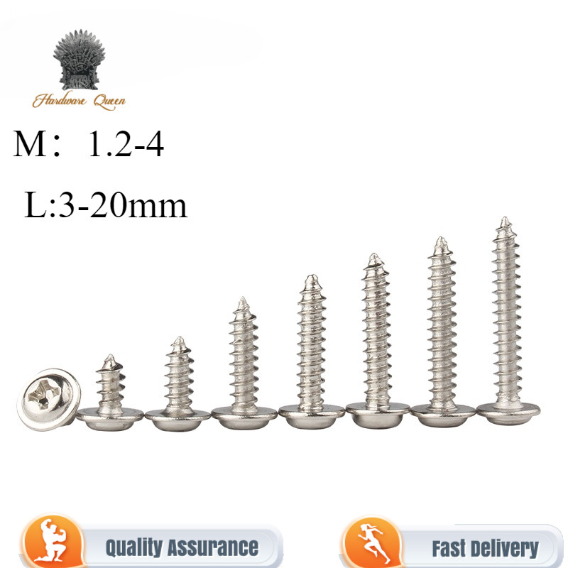 [QS2] 200 ชิ้น Iron-Plated Nickel Phillips หัวกลมสกรูแตะตัวเองพร้อม Pad Pan หัวชี้หางสกรูขนาดเล็ก m1