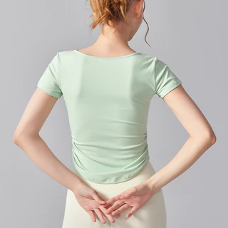 Airactive Leisure Casual Yoga Sports T-shirt Short Sleeves V-neck Pleats Breathable Pilates Wear