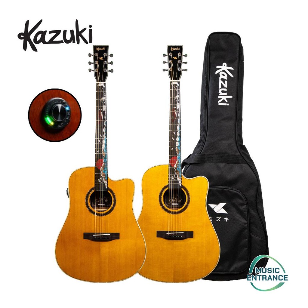 Kazuki Art Series (All Solid) กีตาร์โปร่ง กีตาร์โปร่งไฟฟ้า 41 นิ้ว ไม้แท้ทั้งตัว ทรง Dreadnought Cut