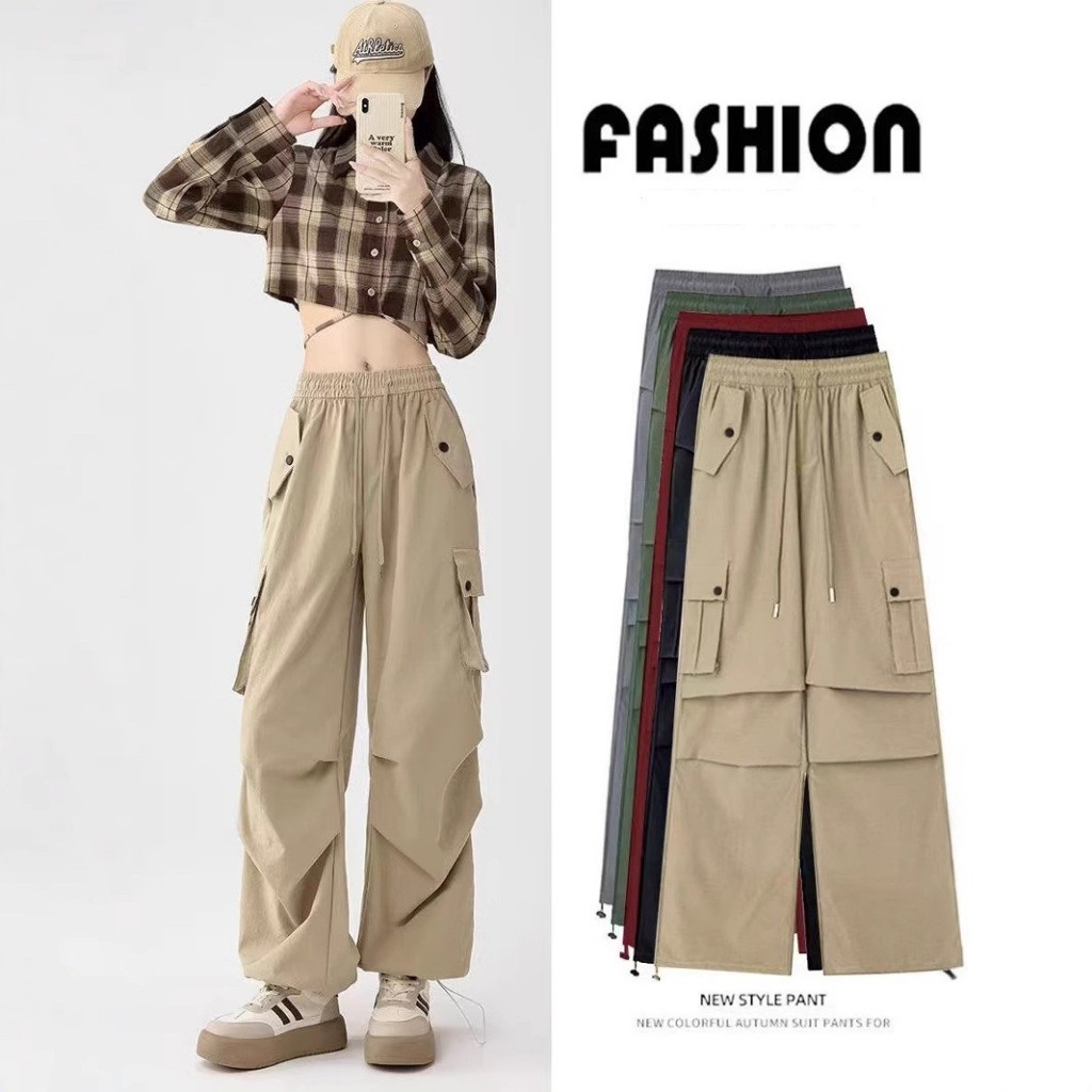 CLOTHING กางเกงคาร์โก้ผู้หญิง แฟชั่น ย้อนยุค รูปแบบใหม่ การออกแบบกระเป๋าขนาดใหญ่ รุ่น W58