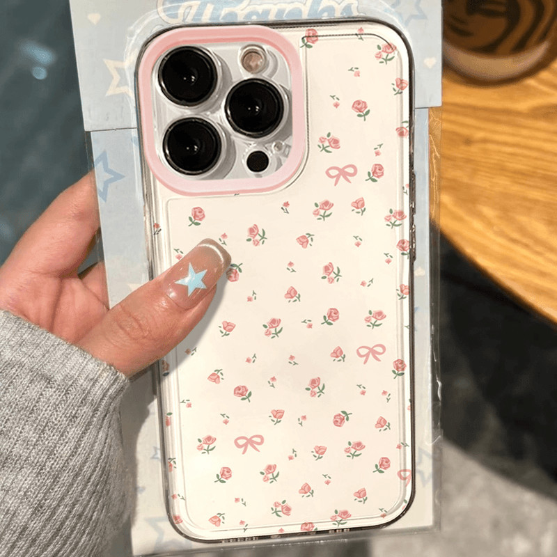 เคส โรแมนติก เคสไอโฟน แฟนซี ง่าย ๆ IPhone11 7 Plus 12 13 15 14 Pro Max XS XR X Max 8 Plus 16 โบว์สีชมพู ทิวลิป เคส