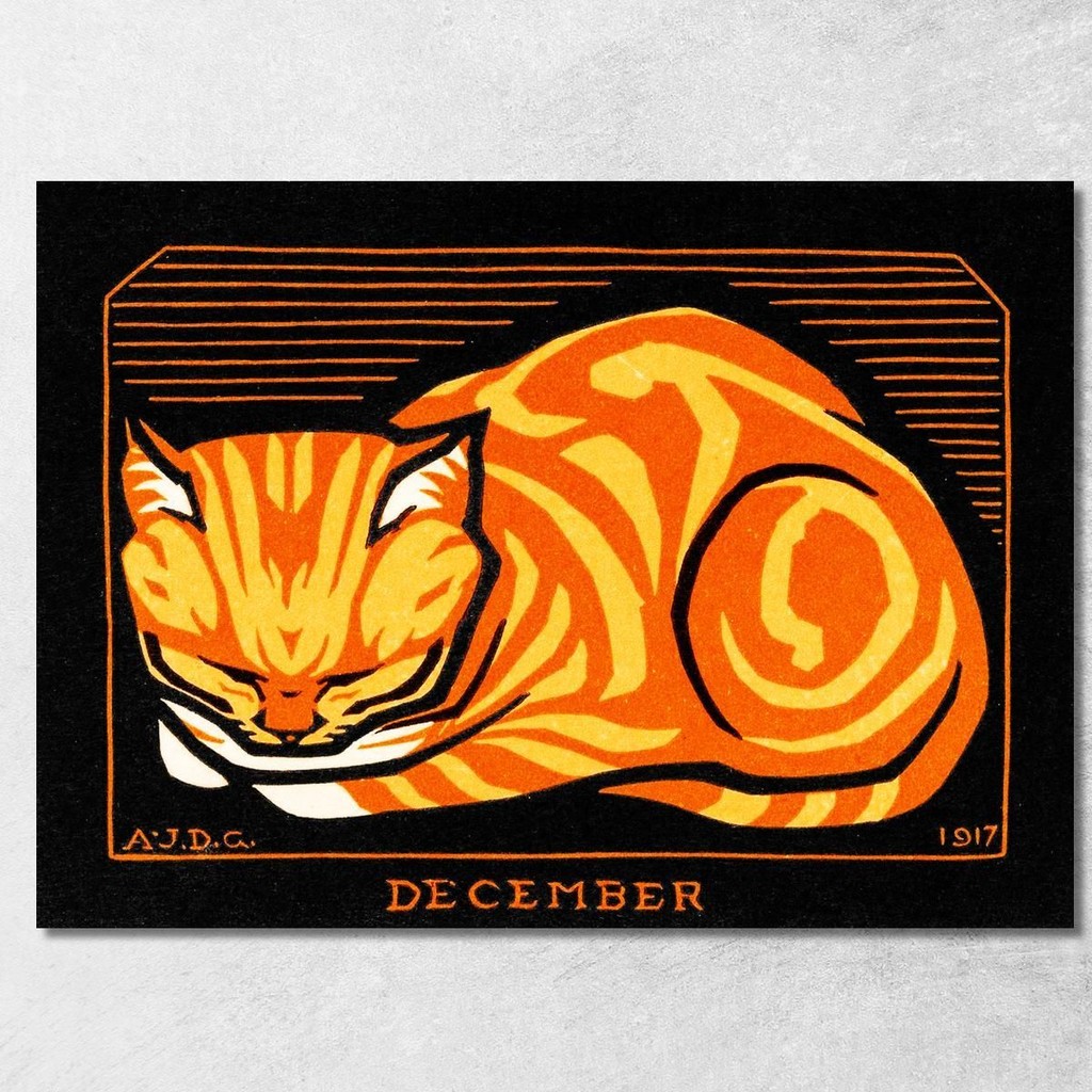 December Cat Julie de Graag, jdg12 ภาพพิมพ์บนผ้าใบแคนวาส