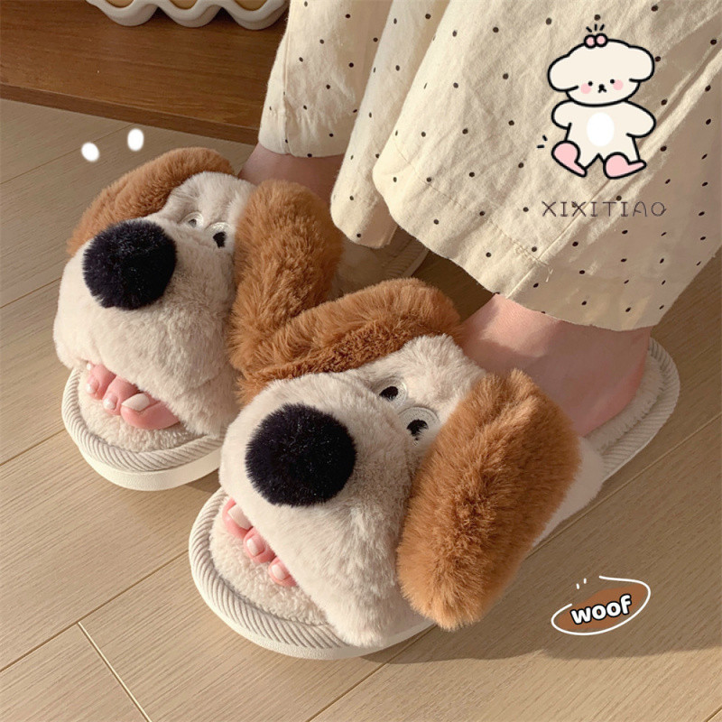 Xixtiao รองเท้าแตะผู้ชายผู้หญิง Warm Soft Sole ลูกสุนัขสามมิติในร่มบ้าน