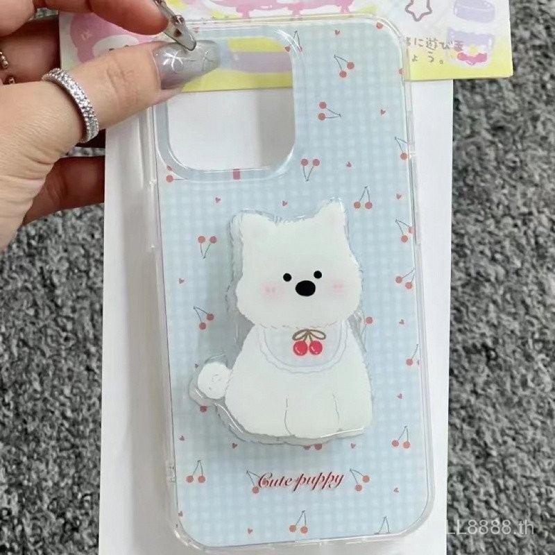 เคสโทรศัพท์สำหรับ iPhone การ์ตูนเชอร์รี่ 16/15 Pro Max/14 ใหม่ 13/12/11 Pro เคสขาตั้ง West Highland Puppy XS Max/XR Creative 7/8 Plus กันกระแทก รูขนาดใหญ่ ครอบคลุมเต็มเคสป้องกัน LPMB