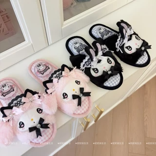 การ์ตูน Lolita รองเท้าแตะสาว Hello Kitty My Melody ฤดูใบไม้ร่วงฤดูใบไม้ผลิในร่มรองเท้าแบนนุ่มรองเท้าของขวัญ