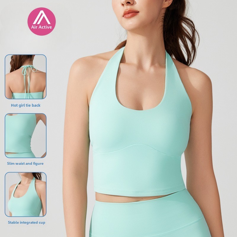 Airactive Leisure Yoga Sports Bra Fixed Pads Halter-neck Antibacterial Good Support