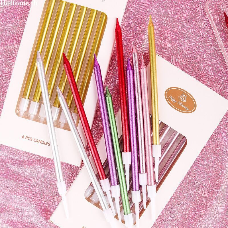 [Hottome.th]เทียนวันเกิด ตกแต่งเค้กปาร์ตี้โรแมนติก ด้ามยาวสีทอง