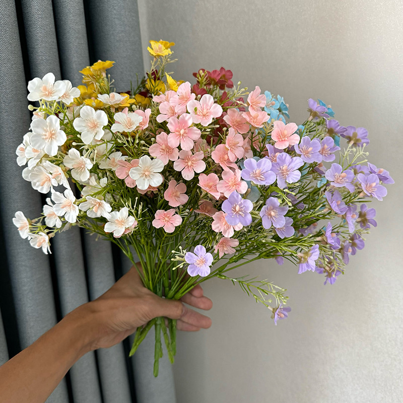 สีสันหลายดอกไม้จําลอง35-หัวผ้าลวดเหล็กมือถือประดิษฐ์ต้นไม้สาขาอุปกรณ์ประกอบฉาก