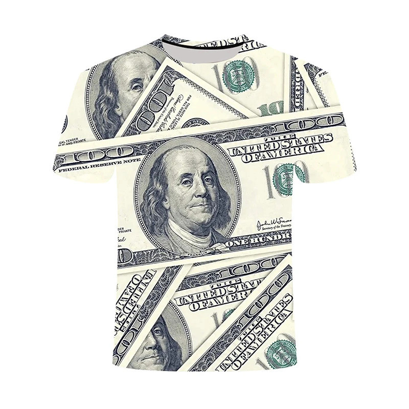 US Dollar 3D พิมพ์เสื้อยืดสําหรับชายเงินเงินสดกราฟิก T เสื้อ Dollar Bill Party รอบคอ Tops คอสเพลย์ S