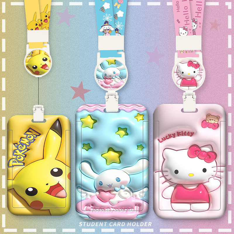 ที่ใส่บัตรน่ารัก Sanrio Bus Retractable Halter คอเชือกยาวควบคุมการเข้าถึง Subway ID Holder Campus การ์ตูนบัตรอาหารการ์ดโรงเรียน #X250318#