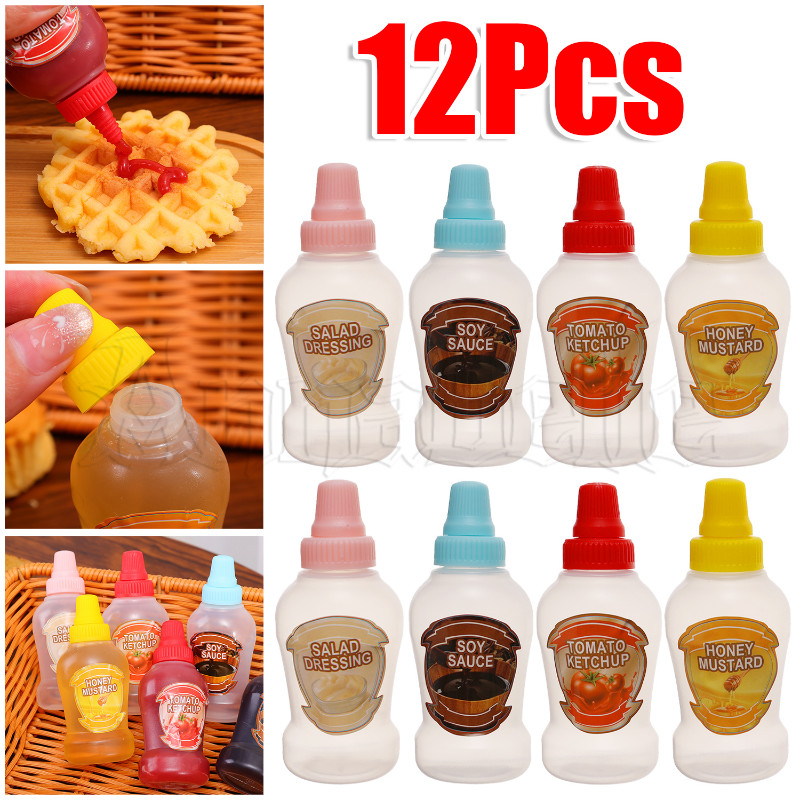 12ชิ้นมินิพลาสติกเครื่องปรุงบีบขวด-ซอสมะเขือเทศบีบ-แบบพกพาครัวอุปกรณ์เบนโตะ-ขวดจ่ายซอสป้องกันการรั่ว-ภาชนะสําหรับน้ํามัน,บาร์บีคิวน้ําผึ้งซอส