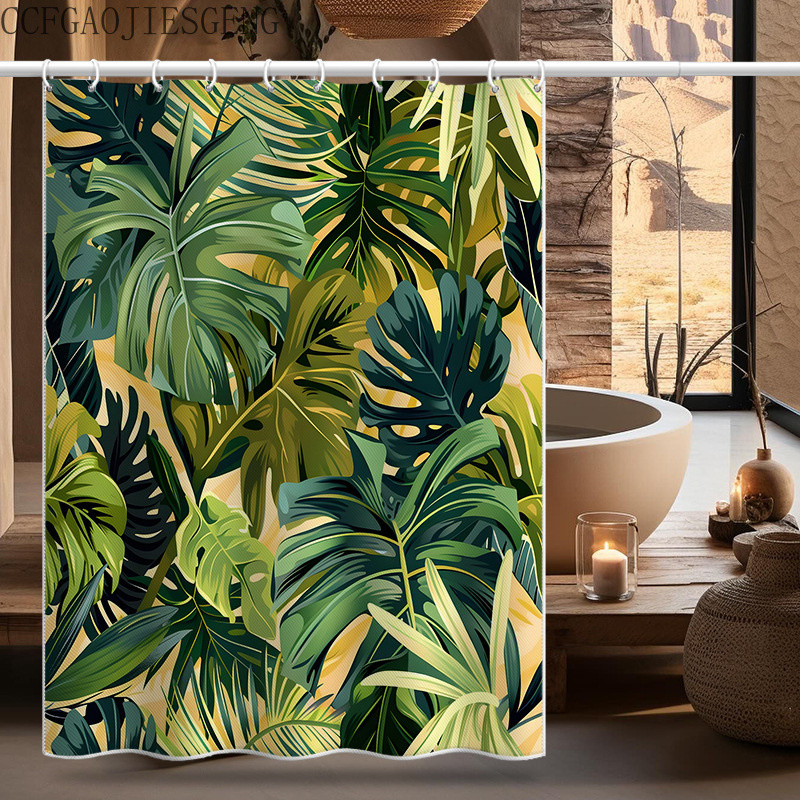 แนะนำ ผ้าม่าน ผ้าม่านกั้นใบไม้ Monstera แบบแขวน ผ้าม่านอาบน้ำ กันน้ำ กันเชื้อรา หนา ชุดผ้าม่านห้องน้ำ ไม่ต้องเจาะ ราคาพิเศษ มีเก็บเงินปลายทาง