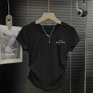 (กรุงเทพจัดส่งสินค้า)เสื้อยืดครอป แขนสั้น เวอร์ชั่นเกาหลีของกระแสน้ำแน่นเข้ารูปพอดีสั้นเอวสูงบางผู้หญิงด้านบน
