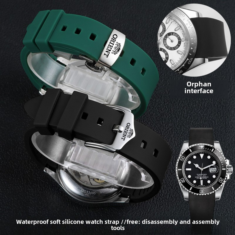 สายนาฬิกายางซิลิโคนทนทานสําหรับนาฬิกา Orient - กันน้ํา นุ่ม สบาย ขั้วต่อโค้ง - เหมาะกับวง 18/19/20/22/24 มม. - เหมาะสําหรับเขตร้อนของเอเชียตะวันออกเฉียงใต้