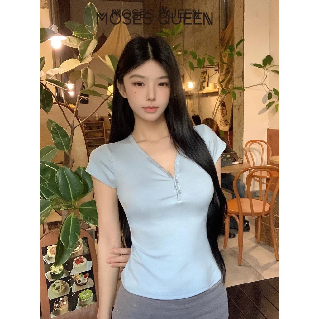 MOSESQUEEN  ตะไคร่น้ํา ราชินี ปุ่มแขนสั้นสาวสวยวันวาเลนไทน์สีแดงเรียบง่ายและใจกว้างเสื้อสวยสีน้ําตาลสาวเสื้อผ้าเครื่องแต่งกาย #62850 thumbnail 6
