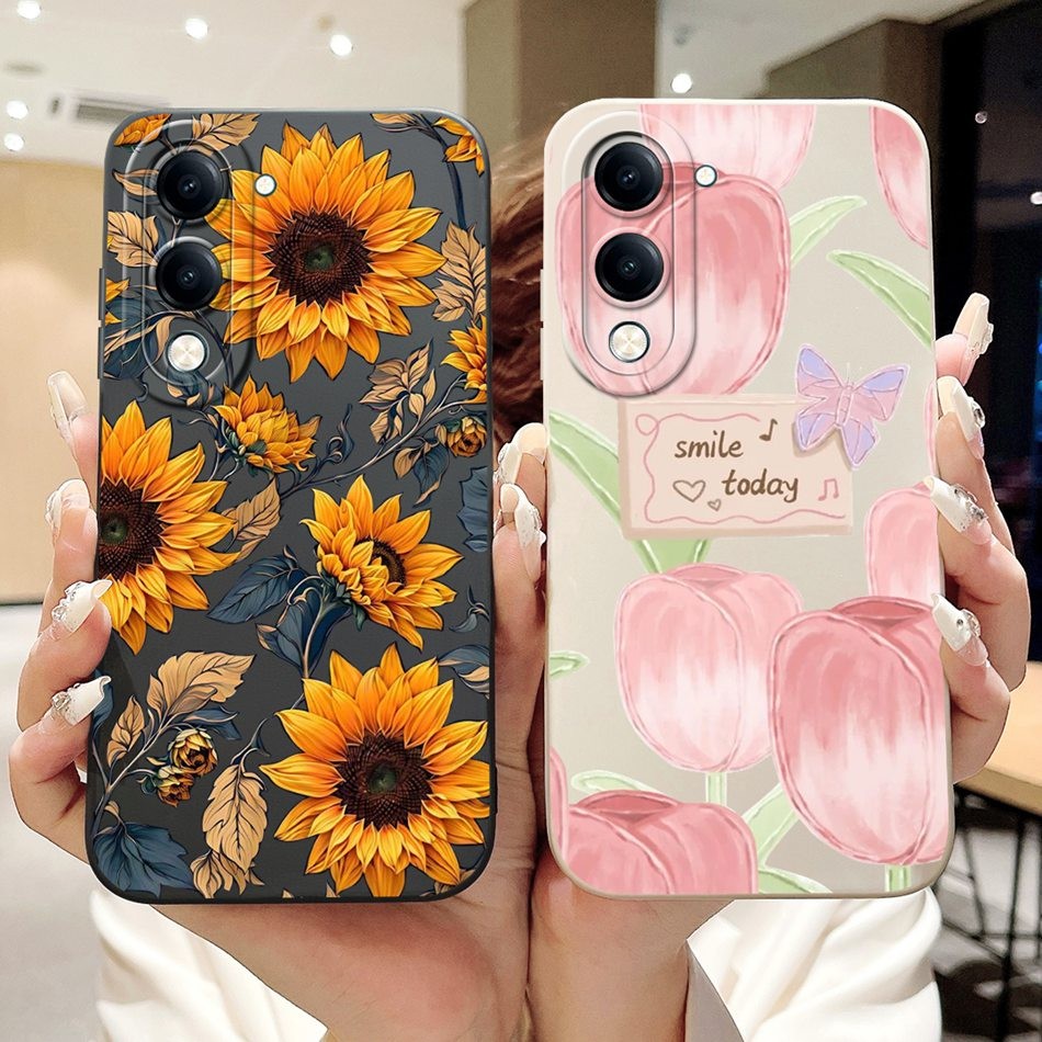 สําหรับvivo Y04 Y19e 2025 สวยดอกทิวลิปดอกทานตะวันผีเสื้อปลอกVivo Y04 Y19eซิลิโคนอ่อนนุ่มเยลลี่เคสโทรศัพท์