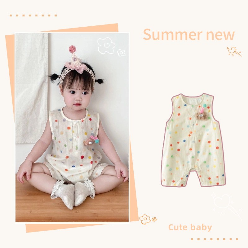 ฤดูร้อนใหม่เสื้อผ้าเด็กทารกชายและหญิงแขนกุดบอดี้สูท 0-24 เดือนเย็นและระบายอากาศสีลายจุด ชุดรอมเปอร์ สไตล์เกาหลี