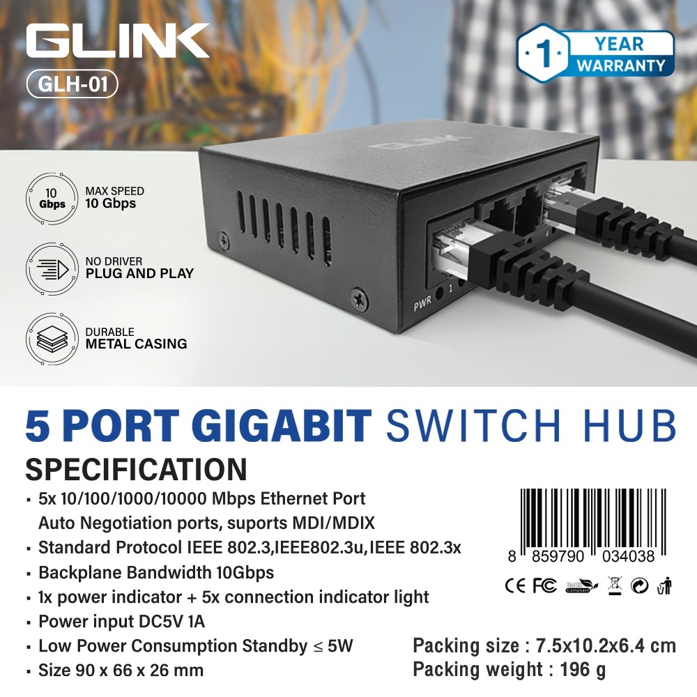 ✅มาตรฐาน GLINK GLH-01 / GLH-02 Gigabit Switch Hub 5Port / 8Port 10/100/1000Mbps สวิตช์ฮับ แลน LAN