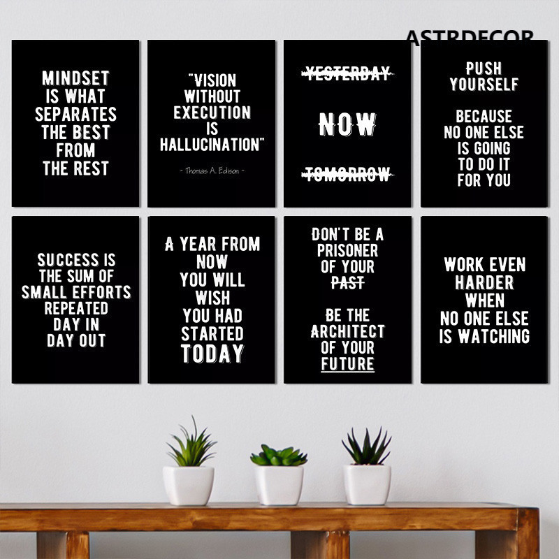 คําคมสร ้ างแรงบันดาลใจโปสเตอร ์ ตกแต ่ งสํานักงานภาพผ ้ าใบสีดําภาพวาดศึกษาการต ่ อสู ้ การพิมพ ์ ภาพวาดตกแต ่ งบ ้ าน