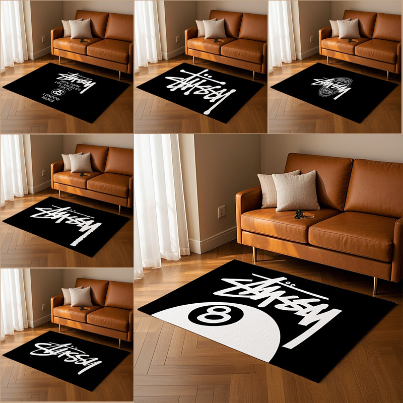 STUSSY พรมห้องนั่งเล่นห้องนอนนุ่มสบาย ลายโลโก้ ดูดซับน้ํา ตกแต่งพื้น