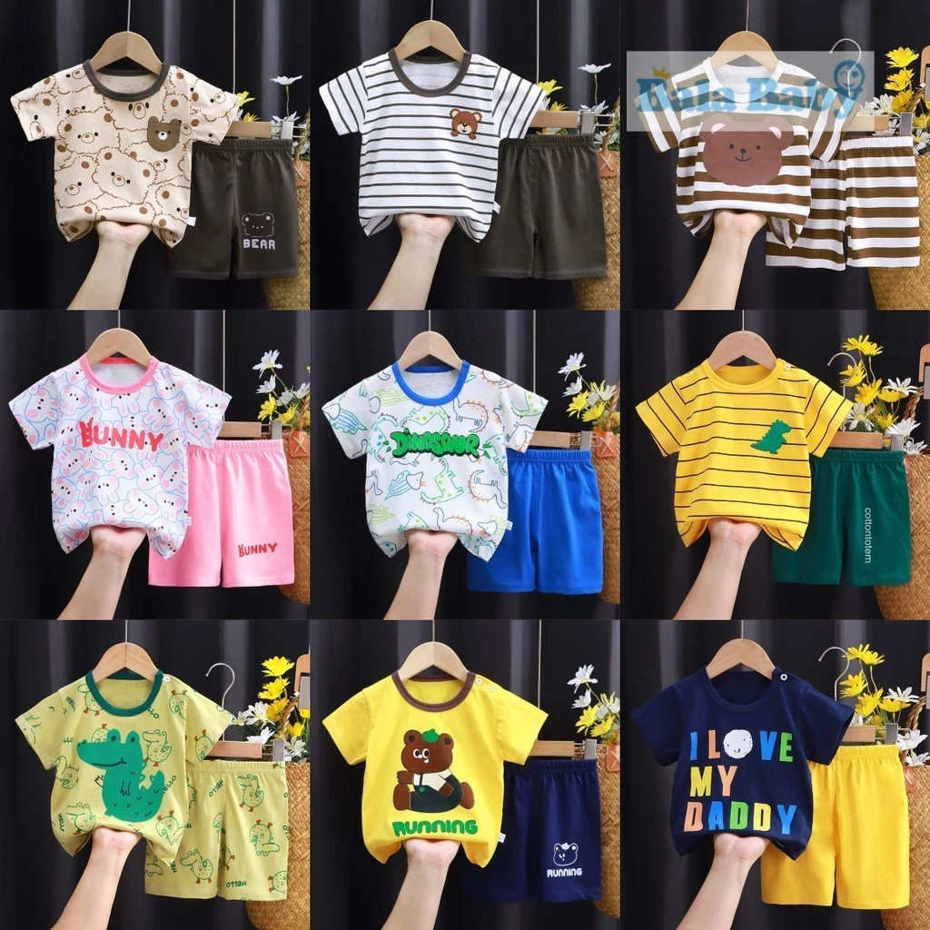 ชุดเด็ก เสื้อผ้าเด็ก ชุดลำลองเด็ก เซทเสื้อ+กางเกงขาสั้น เซท 2 ชิ้น size 80-110 cm DXT37