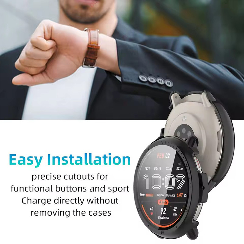 กระจกนิรภัยป้องกัน + PC สําหรับ Amazfit Active 2 Accessoroy PC All-around กันชนฝาครอบป้องกัน + ป้องกันหน้าจอสําหรับ Amazfit Active 2 สมาร์ทนาฬิกา