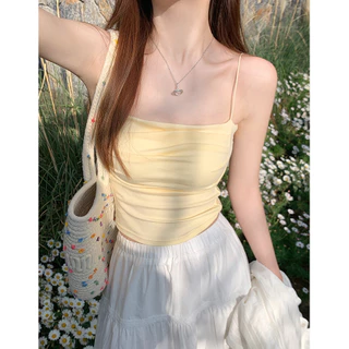💝Bonnie💝เสื้อสายเดี่ยว มีฟองรน้ำ สีพื้น ยืดพอดีตัว เสื้อกล้ามผู้หญิง นุ่มสบาย ใส่สบาย สไตล์ลำลอง