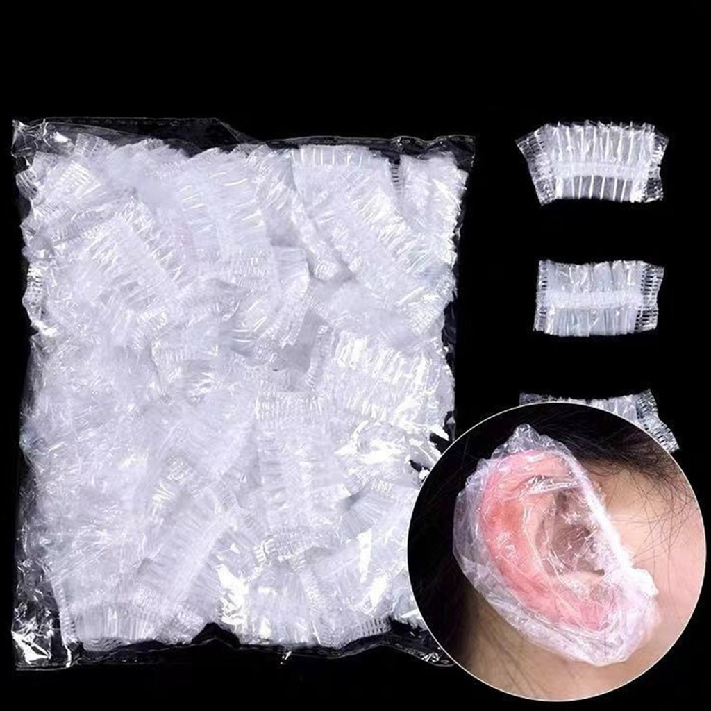100ชิ้นทิ้งตัดผมเครื่องมือหูครอบคลุมสําหรับย้อมผมอาบน้ําพลาสติกกันน้ําใสป้องกัน