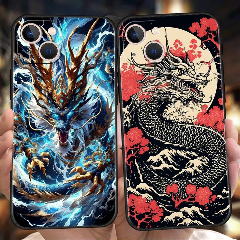 แนวโน้มแฟชั่นการ์ตูนมังกรจีนเคสโทรศัพท์สําหรับiPhone 16 17,15 14 13 12 Pro Max 11 Pro Max 7 8 Plus XS XR Soft TPU Shell