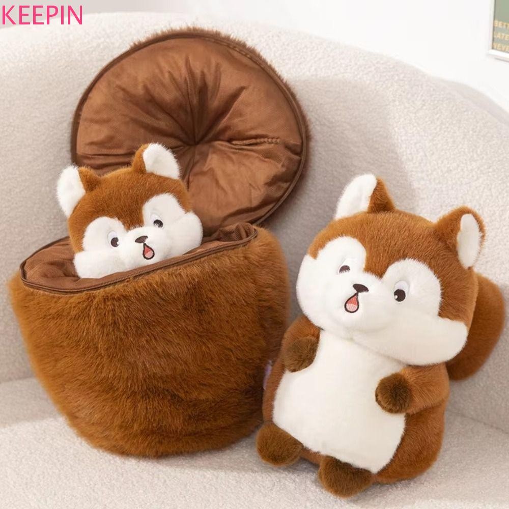 Keepin ของเล่นตุ๊กตา กระรอก 2 in 1 ถอดได้ Fluffy Pine Cone นุ่ม น่ารัก การ์ตูนสัตว์ ของขวัญเด็ก