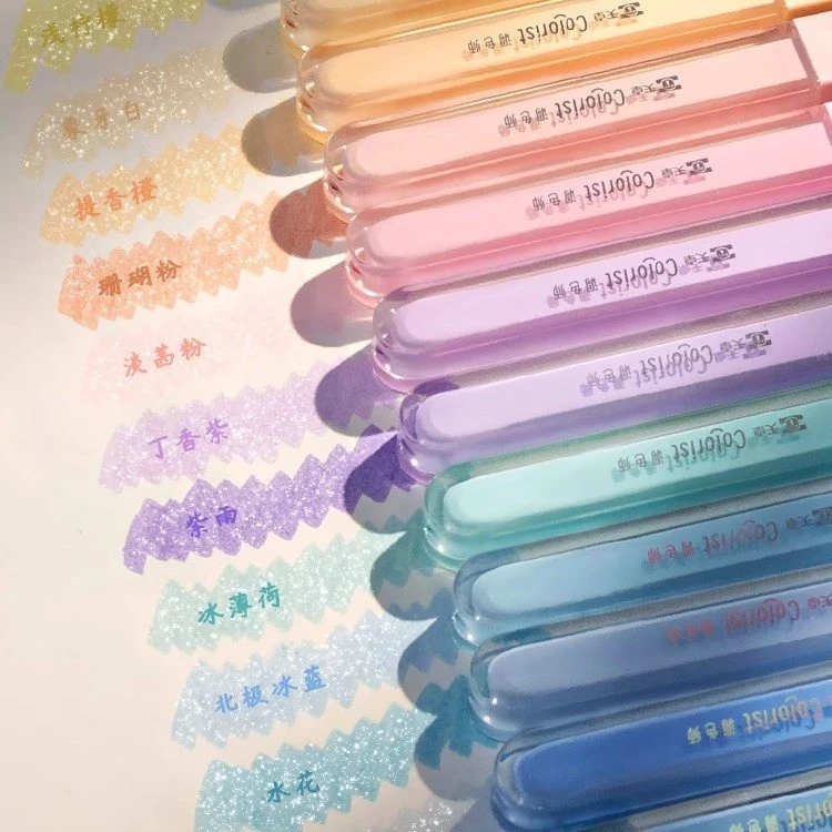3 ชิ้น/กล่อง Kawaii Glitter Highlighters น่ารัก Bling เงาปากกาเรืองแสง DIY Art Markers Spot Liner สีพาสเทล Highlighter ภาพวาดสํานักงาน