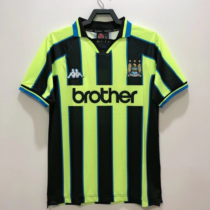 เสื้อกีฬาแขนสั้น ลายทีมชาติฟุตบอล Manchester City Away 1998 99 แห้งเร็ว สไตล์วินเทจ สําหรับผู้ชาย ไซซ์ S-XXL