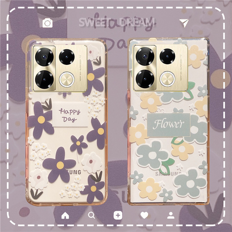 ใหม่ เคสโทรศัพท์มือถือ TPU นิ่ม ปิดด้านหลัง ลายดอกไม้น่ารัก สีเขียว สีม่วง สําหรับ Infinx Note 40 Pro+ Pro Plus 4G 5G Note40 40Pro+ Note40Pro+ 2024