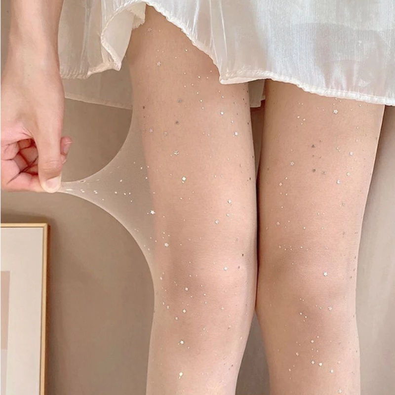 🎀พร้อมส่งในไทย🧦ถุงน่องแฟชั่นสตรี บางพิเศษ กแต่งเลื่อม ยืดอย่างดี กันตะขอเกี่ยว สไตล์โลลิต้า
