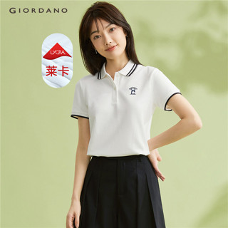 GIORDANO WOMEN Panda embroidery stretch short sleeve polo sh…