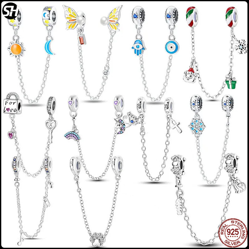 สร้อยข้อมือเงิน S925 จี้รูปดวงอาทิตย์ ดวงจันทร์ ผีเสื้อ ประดับเพทาย เรืองแสง ปลอดภัย สําหรับทําเครื่องประดับ ของขวัญคริสต์มาส