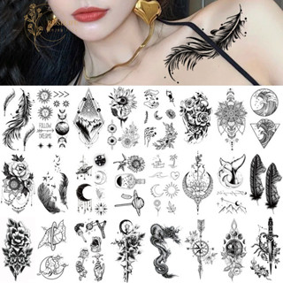 Roselife สติกเกอร์รอยสัก ลายผีเสื้อ ดอกกุหลาบ สีดํา กันน้ํา …