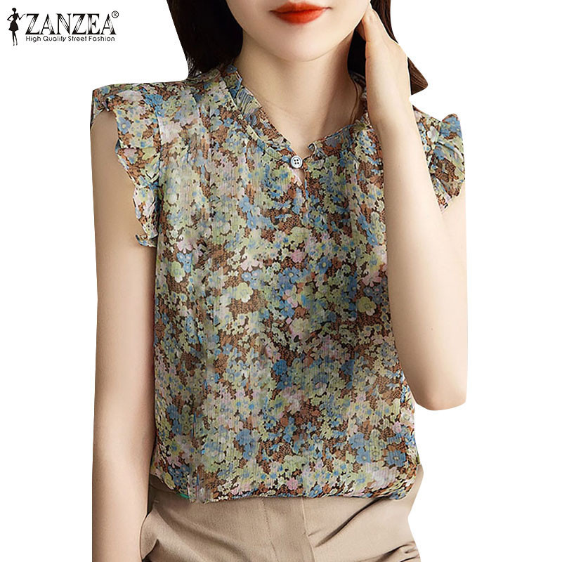 Zanzea เสื้อเบลาส์ลําลอง ลายดอกไม้ สไตล์เกาหลี สําหรับผู้หญิง