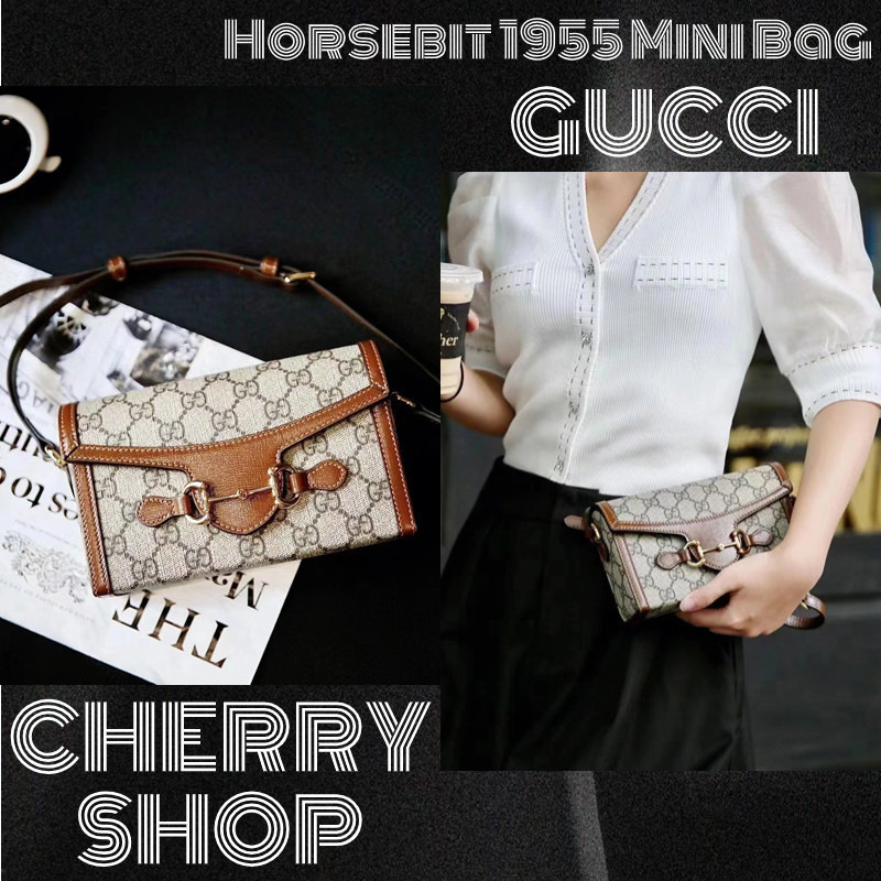 กุชชี่🍒Gucci Horsebit 1955 series mini/crossbody ba🍒กระเป๋ากล้อง/กระเป๋าสะพาย/กระเป๋าใส่มือถือ/GG