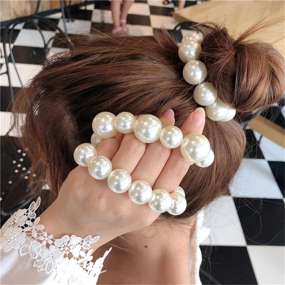 ยางรัดผมหางม้า ประดับไข่มุก ขนาดใหญ่ เข้ากับทุกการแต่งกาย สไตล์เกาหลี และฝรั่งเศส สําหรับนักเรียนหญิง