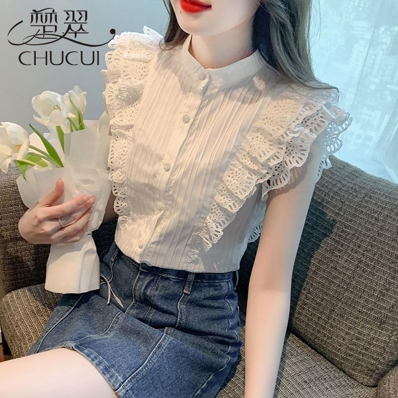 เสื้อเชิ้ตแขนสั้น ผ้าชีฟอง แต่งระบาย สไตล์ฝรั่งเศส แฟชั่นฤดูร้อน สําหรับผู้หญิง 202420240422 - รูปที่ 5