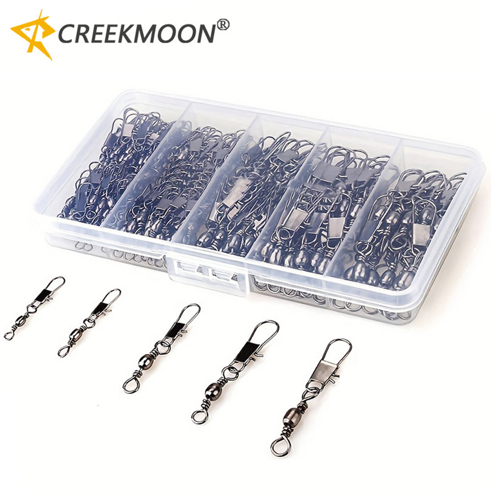 ครีกมูน 100ชิ ้ น/Lot 4#6#8#10#12# หมุนผสมตัวเชื ่ อมต ่ อตกปลา Snap Pin Rolling Lure ตะขอหมุน Carabiner Connectors Tackle อุปกรณ ์ เสริม